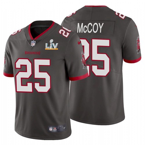 Men's Grey Tampa Bay Buccaneers #25 LeSean McCoy 2021 Super Bowl LV Limited Stitched Jersey
